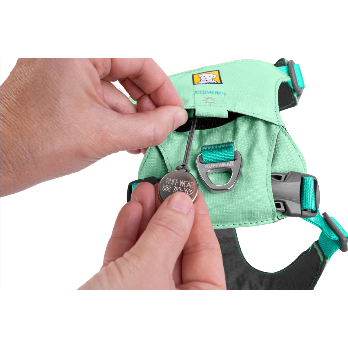 RUFFWEAR Hi &amp; Light, ham prindere dublă(piept&amp;spate) câini, ajustabil, reflectorizant RUFFWEAR Hi &amp; Light Sage Green, ham prindere dublă(piept&amp;spate) câini, ajustabil, reflectorizant, verde, M(69-81cm)